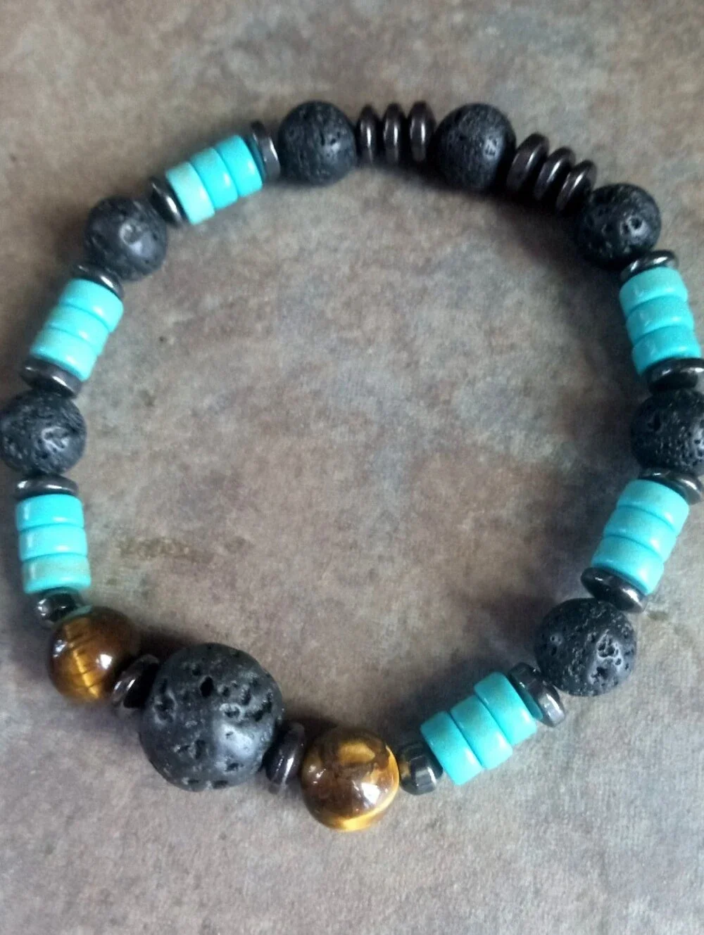 Men's Turquoise & Black Lava Bead Stretch Bracelet - Unbranded